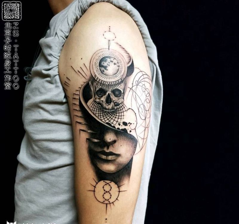 无尽想象纹身图片_手臂欧美写实几何纹身图案