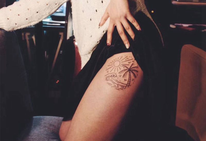 海滩纹身图片_手臂线构纹身图案