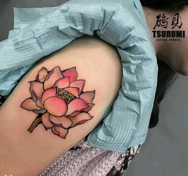 鹤见原创【莲】纹身图片_手臂清新国画原创成品纹身图案