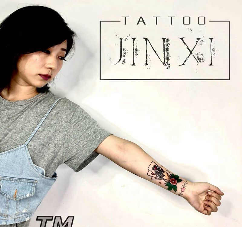 旧图遮盖，感谢美女的支持与信任纹身图片_手臂Old School纹身图案