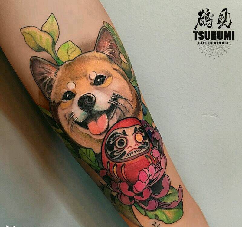 鹤见私人定制原创刺青【柴犬】纹身图片_手臂肖像清新写实动物植物原创成品手稿插画纹身图案