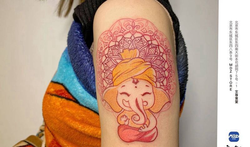 象神纹身图片_手臂水彩纹身图案