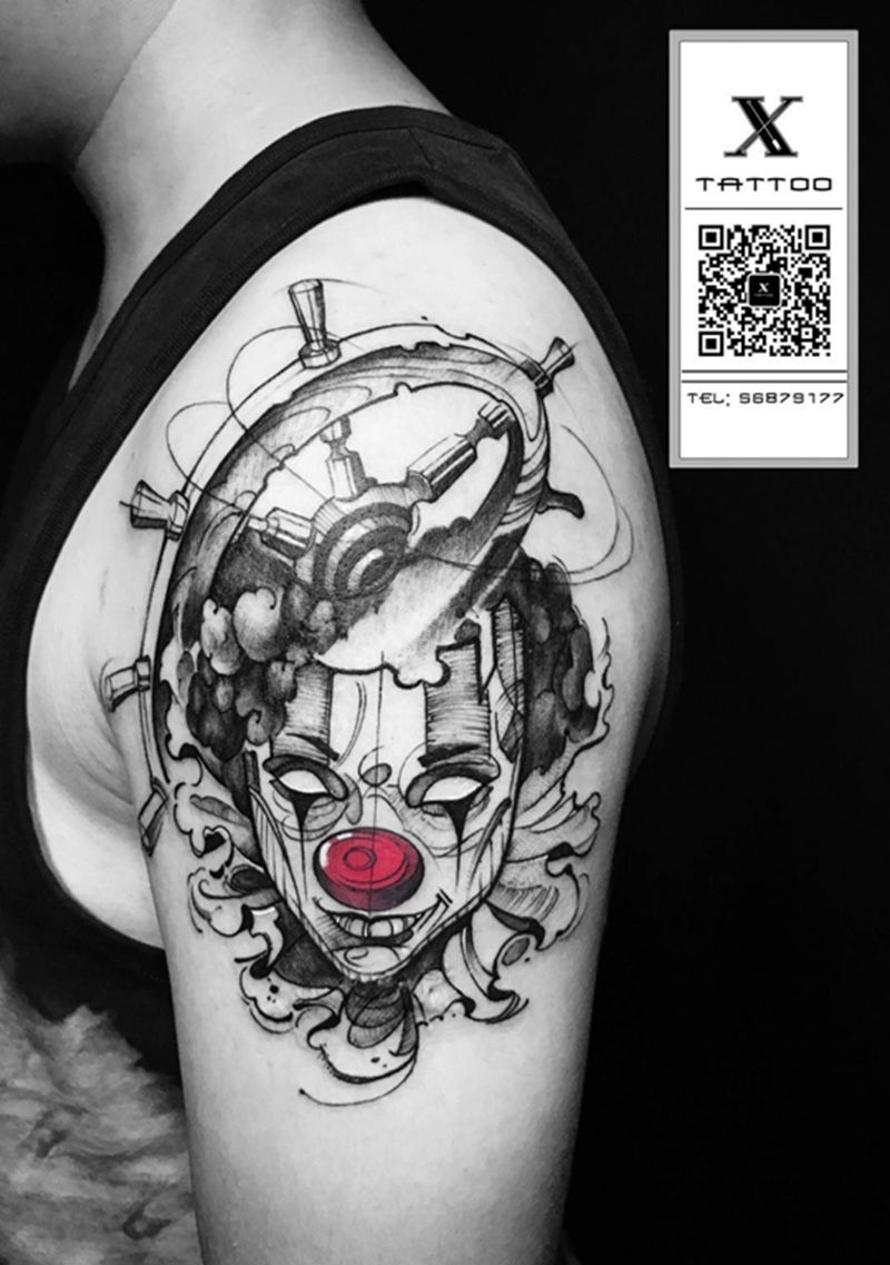 小丑纹身图片_成品肩部手臂欧美鬼神宗教原创概念纹身图案