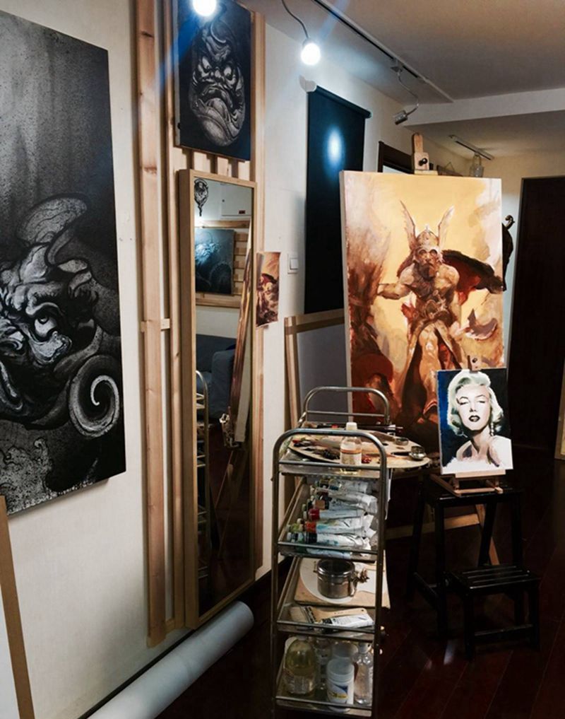 油画作品、有待完成纹身图片_插画手稿欧美人物原创金玺刺青于光明纹身图案