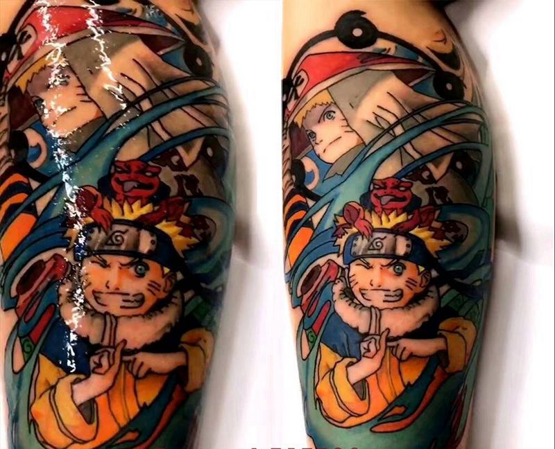鹤见原创【火影·鸣人成长】纹身图片_腿部清新人物原创成品纹身图案