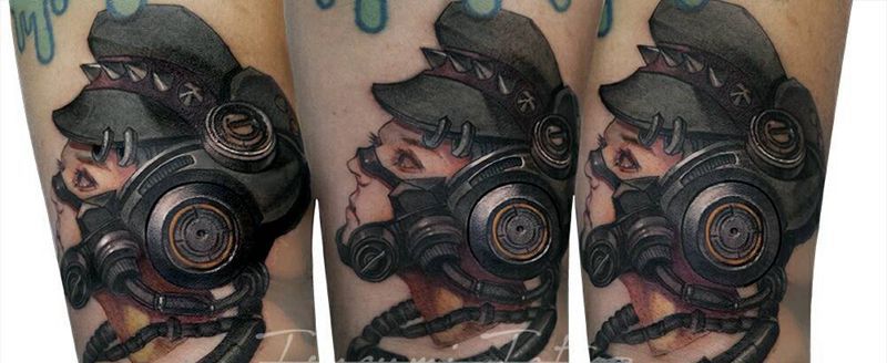 鹤见原创【机械警察】纹身图片_手臂写实人物原创成品纹身图案