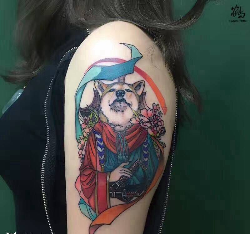 鹤见原创【犬神】纹身图片_成品手稿手臂动物原创宗教纹身图案