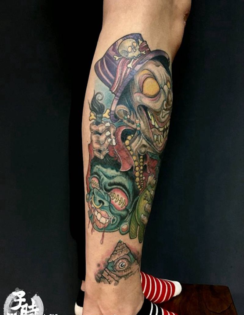 遮盖作品纹身图片_腿部欧美遮盖成品纹身图案