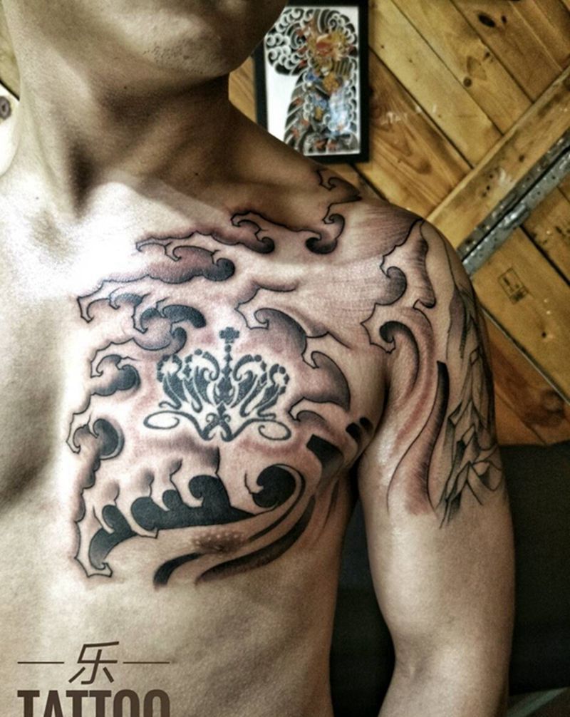 海浪纹身图片_胸部欧美传统习俗清新写实几何图腾原创成品纹身图案