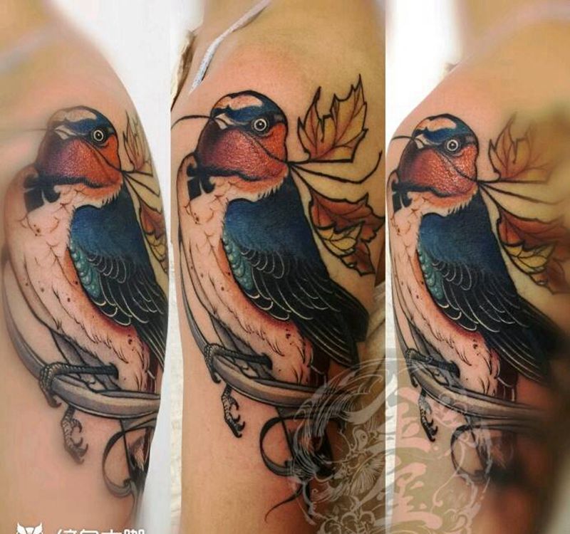 富贵鸟纹身图片_手臂金玺刺青于光明金玺培训小红老师小花老师成品手稿纹身图案