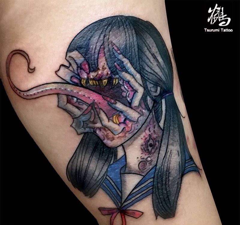 【Licker】 鹤见原创纹身图片_成品手稿手臂肖像人物鬼神原创纹身图案