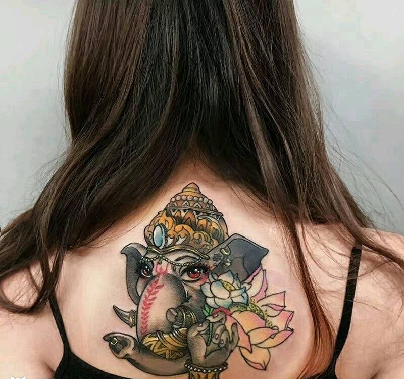 【象神】纹身图片_背部清新写实鬼神原创成品纹身图案