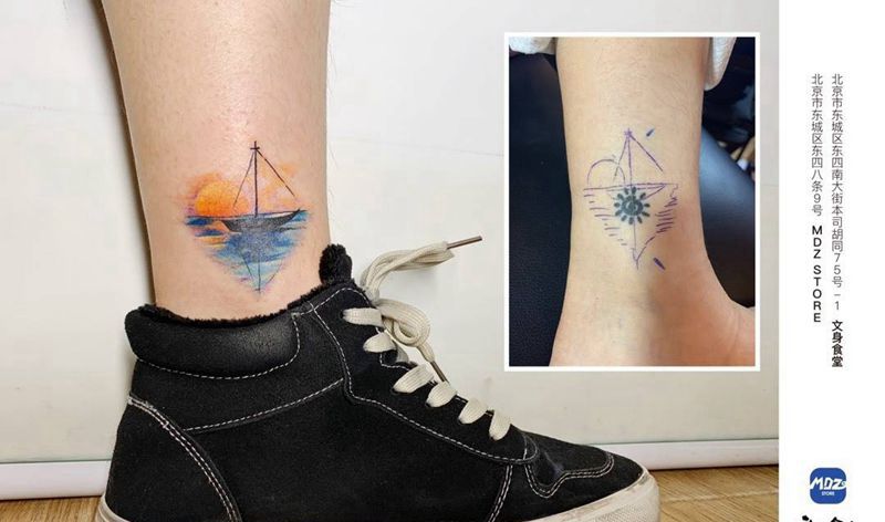 遮盖纹身图片_脚部水彩遮盖纹身图案