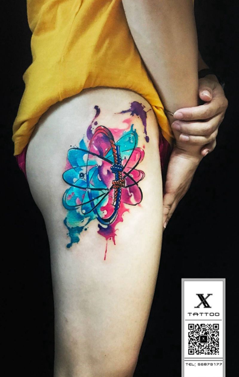 双渔人结纹身图片_成品腿部欧美字符几何原创概念纹身图案