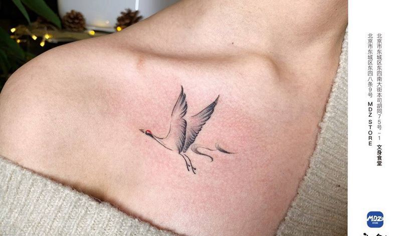 鹤纹身图片_胸部水墨纹身图案