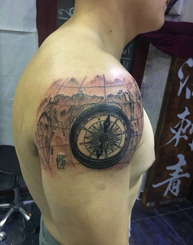 世界地图 指南针纹身图片_