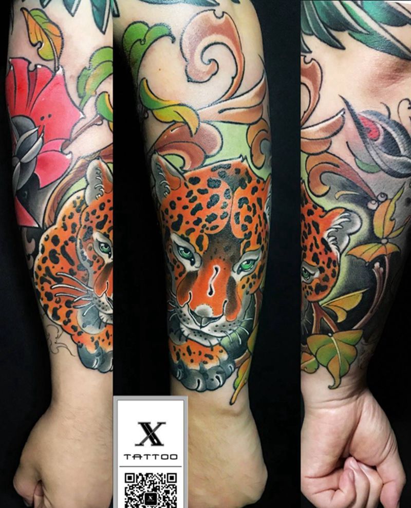豹子纹身图片_成品手臂欧美原创动物纹身图案