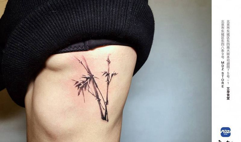 竹纹身图片_腹部水墨纹身图案
