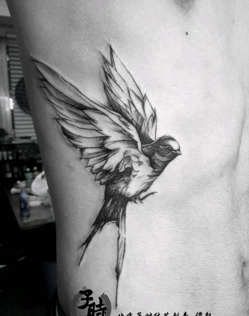 燕纹身图片_腰部欧美动物原创成品纹身图案