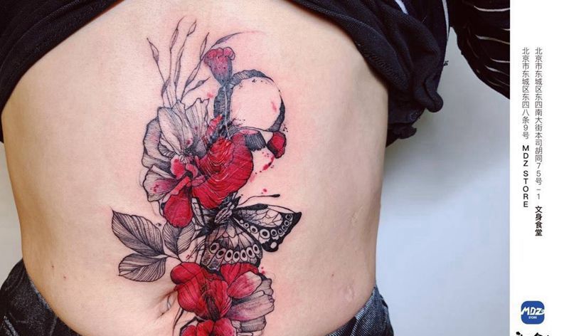 疤痕遮盖纹身图片_腹部遮盖疤痕纹身图案