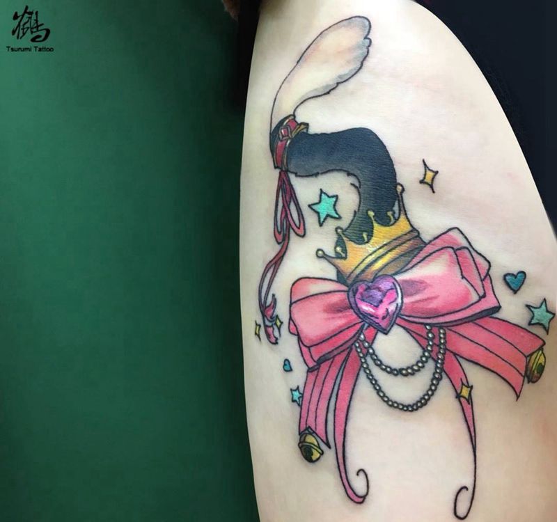 遮疤【蝴蝶结&唇印】纹身图片_成品手稿腿部清新写实原创纹身图案