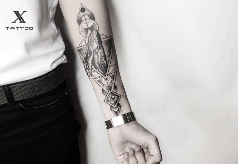 鲸鱼纹身图片_成品手臂欧美概念原创纹身图案