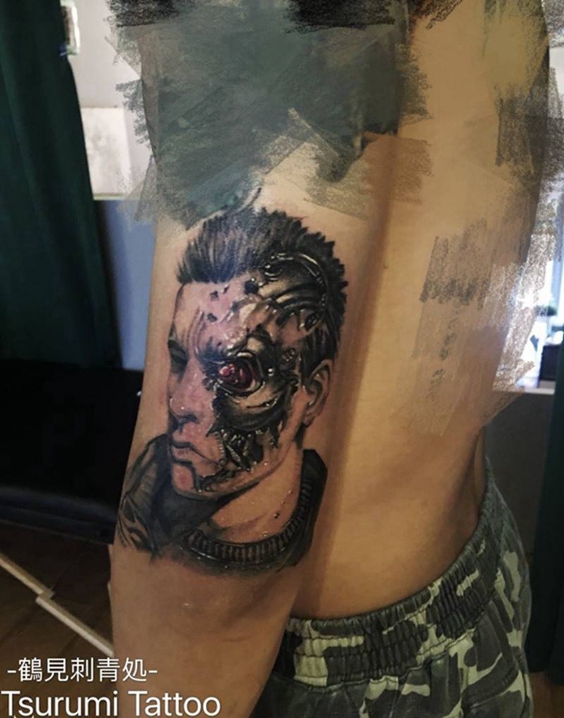 终结者纹身图片_成品手稿手臂欧美肖像写实人物原创纹身图案