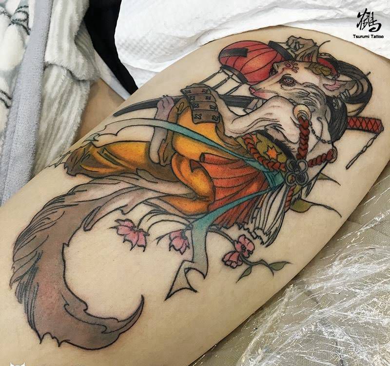 原创【狐狸】未完纹身图片_手稿成品腿部清新传统动物原创纹身图案