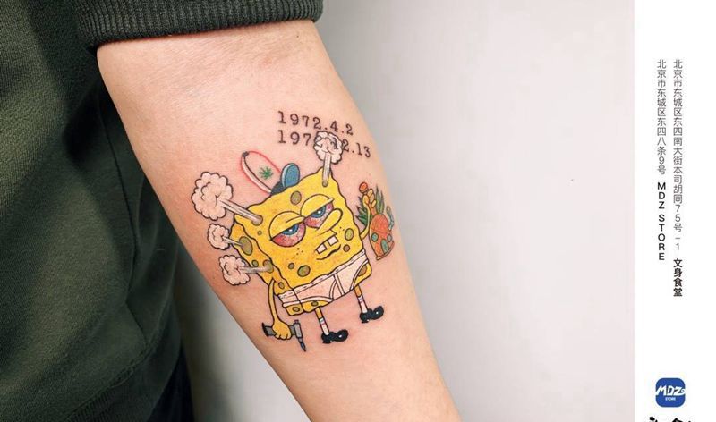 海绵宝宝纹身图片_手臂New School纹身图案