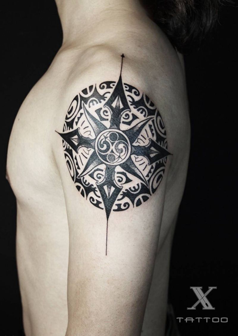 指南针纹身图片_成品手臂图腾原创纹身图案