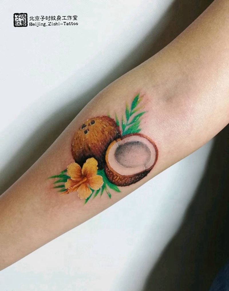 椰子纹身图片_手臂欧美写实纹身图案