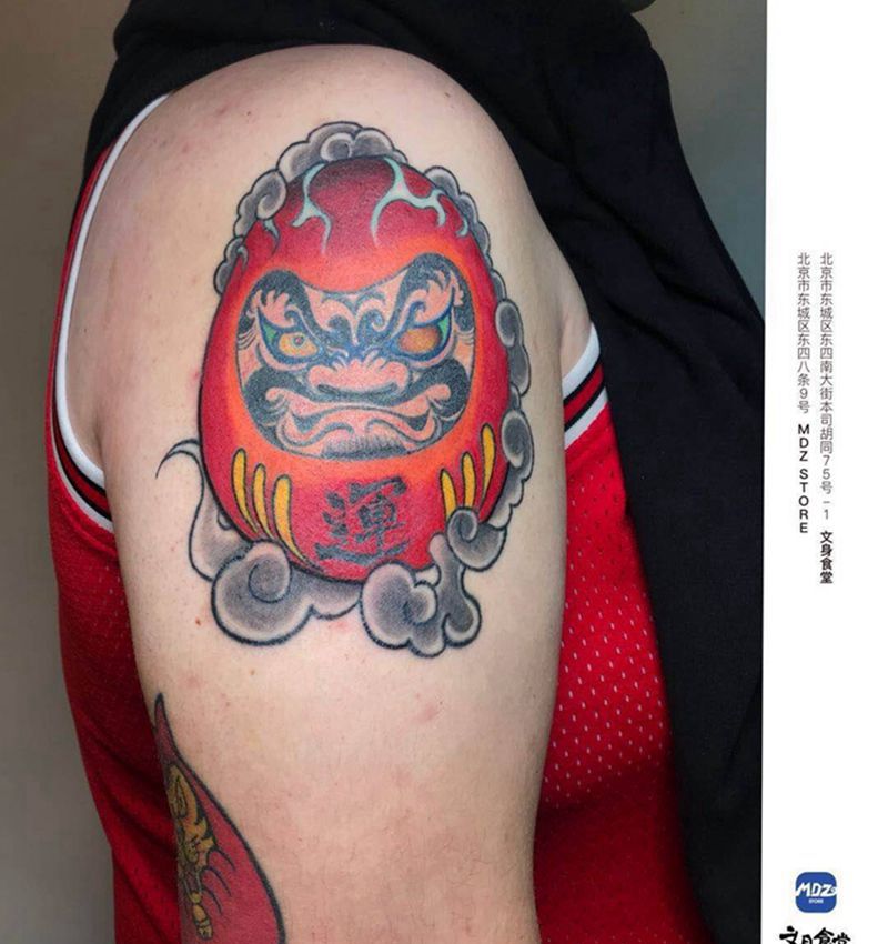 达摩蛋纹身图片_手臂传统纹身图案