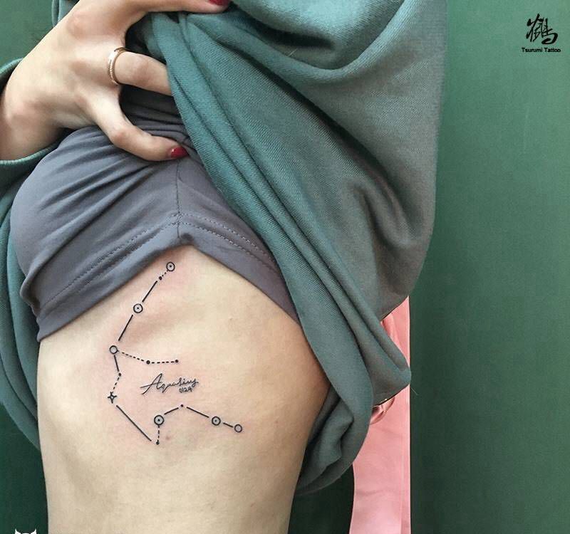 星座纹身图片_成品腰部清新图腾字符几何宗教纹身图案