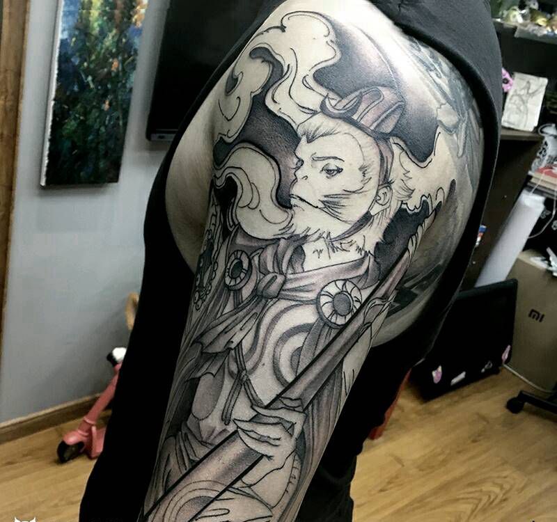 鹤见【大圣&银索金铃】进度~纹身图片_手臂传统习俗肖像清新人物鬼神宗教原创成品纹身图案