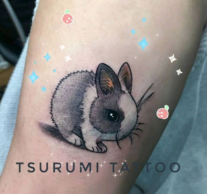 鹤见原创【兔】纹身图片_清新动物原创成品纹身图案