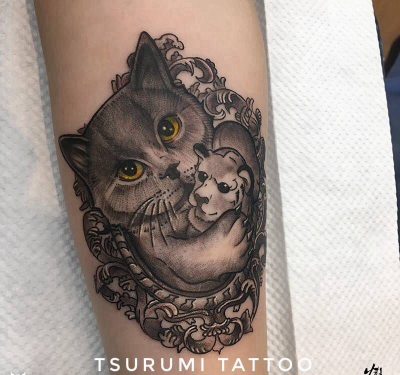 鹤见原创【蓝猫蛋蛋】纹身图片_成品手稿插画手臂写实欧美肖像清新原创动物纹身图案