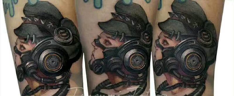 鹤见原创【机械警察】纹身图片_手臂欧美肖像写实人物原创成品纹身图案