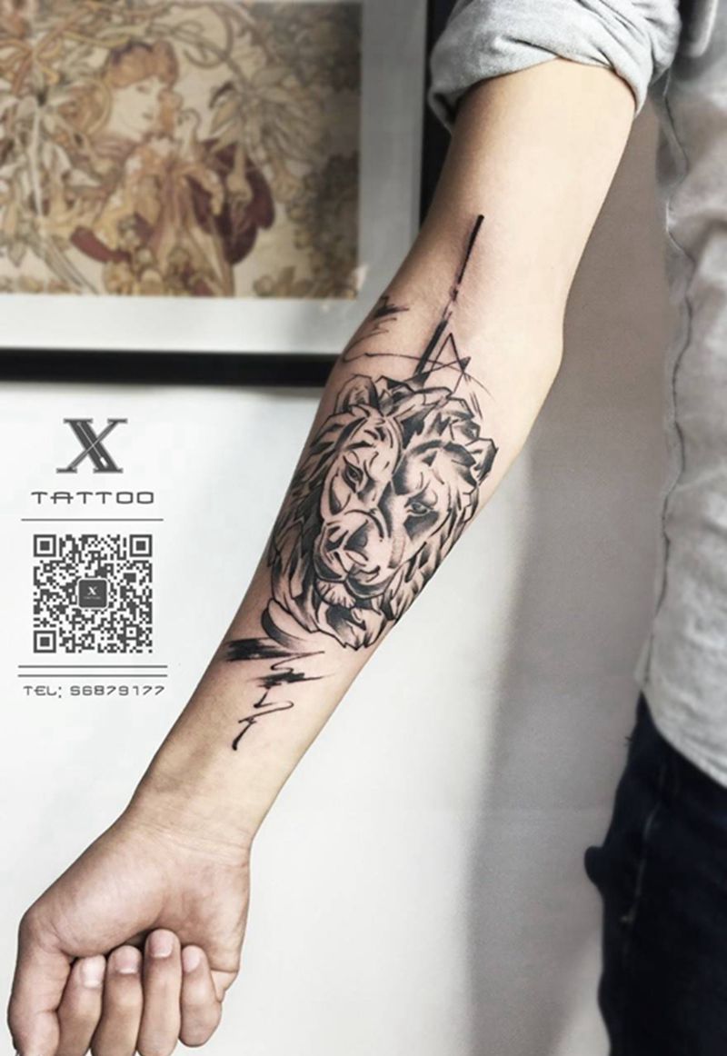 狮子纹身图片_成品手臂欧美写实图腾原创动物纹身图案