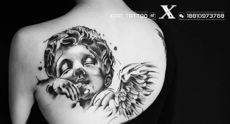 天使纹身图片_成品背部欧美原创宗教纹身图案