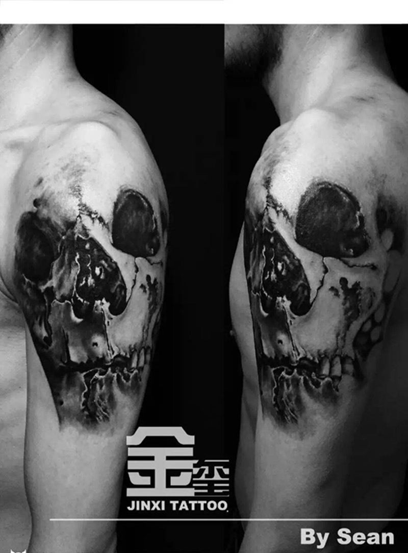 素描骷髅纹身图片_成品臀部欧美写实清新肖像人物原创金玺刺青纹身图案