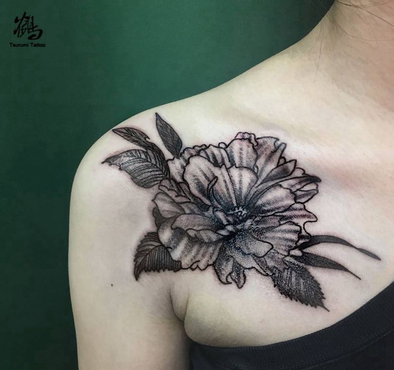 荼靡CoronariusFocke纹身图片_成品手稿肩部清新写实植物原创纹身图案