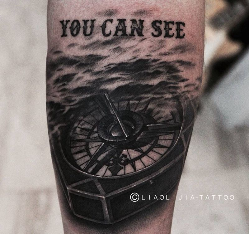 罗盘纹身图片_成品写实欧美原创手臂纹身图案