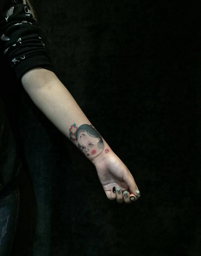 小能面纹身图片_原创成品传统手臂纹身图案