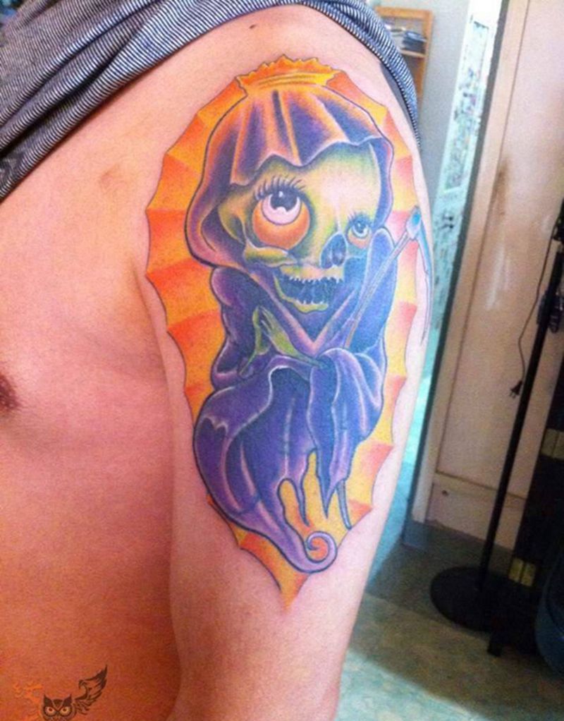 newschool死神纹身图片_欧美清新鬼神宗教手臂纹身图案