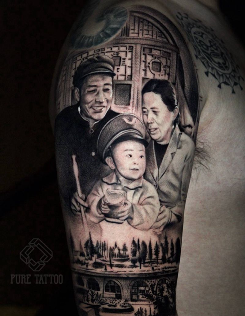 旧照片纹身图片_手臂欧美写实纹身图案