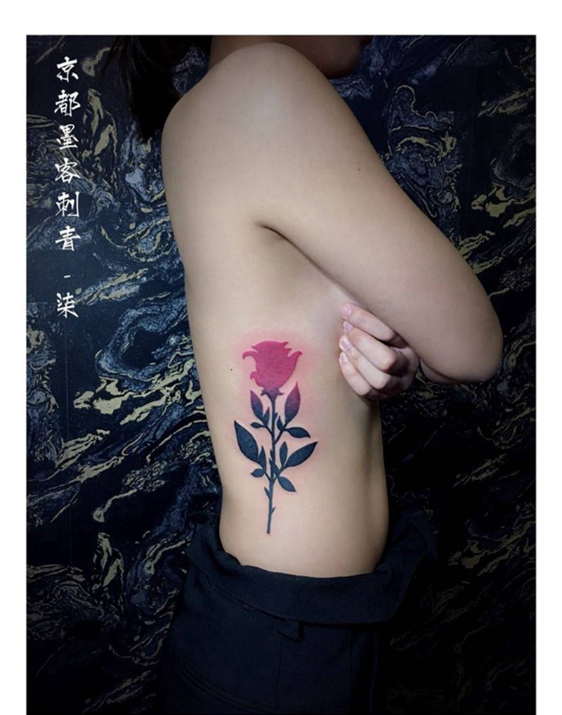 京都墨客刺青纹身图片_原创成品腰部清新手稿插画传统纹身图案