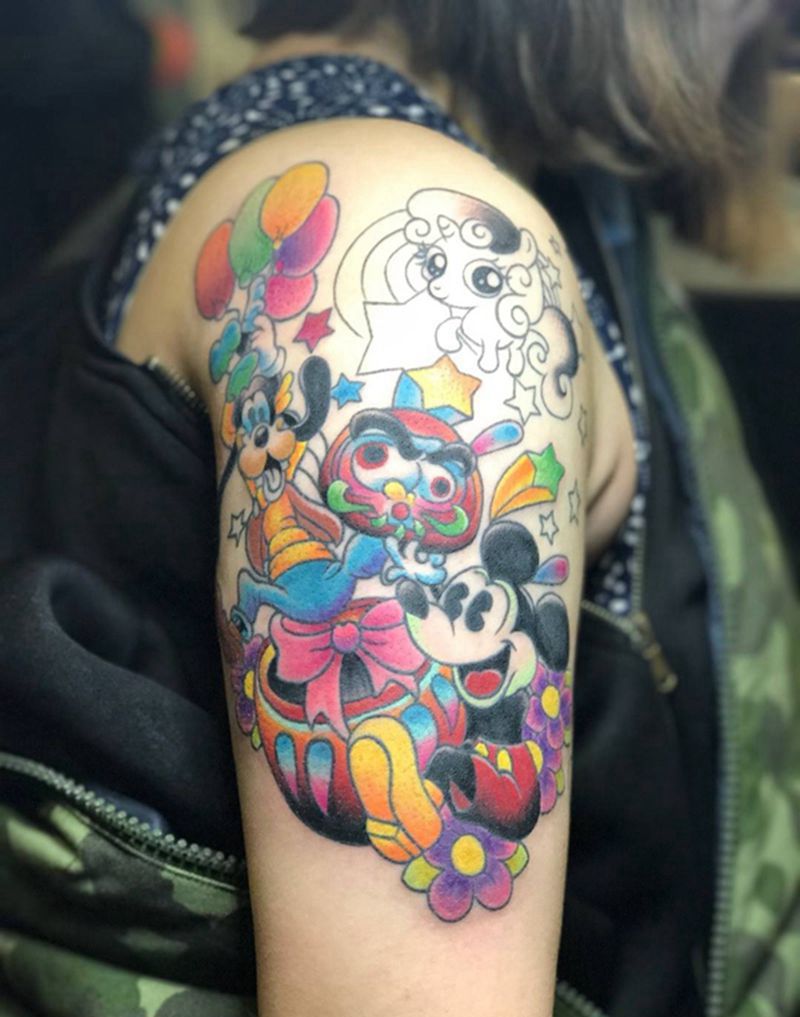 卡通纹身图片_习俗背部腰部动物手臂插画手稿植物清新宗教纹身图案