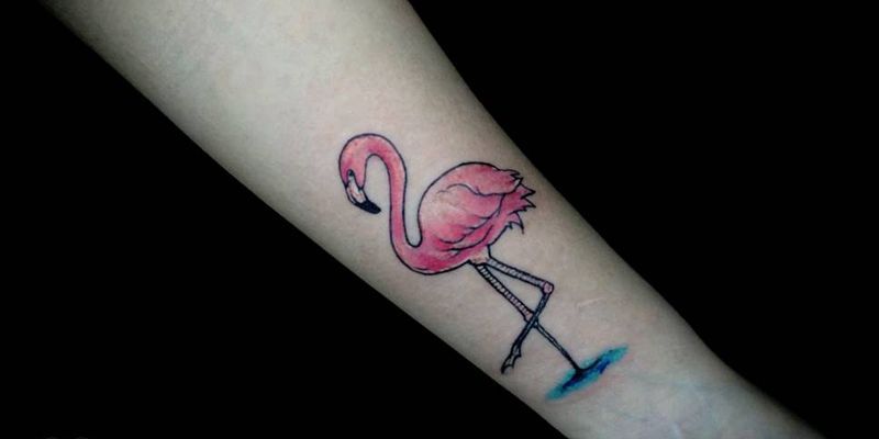 火烈鸟纹身图片_肩部腰部背部手臂腿部清新动物火烈鸟成品纹身图案