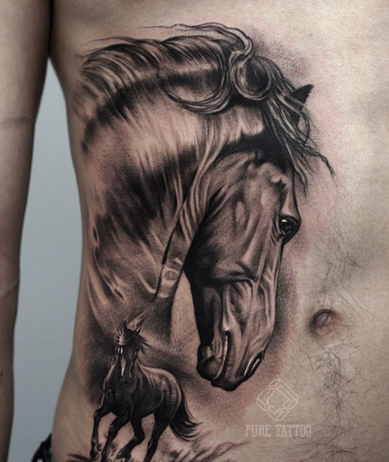 马纹身图片_腹部欧美写实马纹身图案