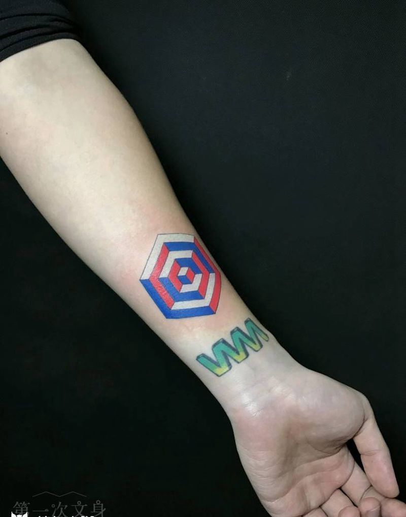 三围空间纹身图片_肩部背部手臂腿部欧美几何成品纹身图案